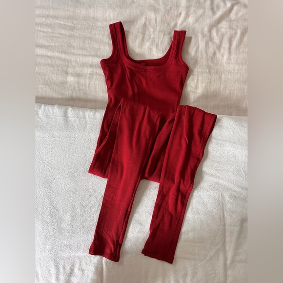 SKIMS RED COTTON RIB TANK CATSUIT - Picture 3 of 7